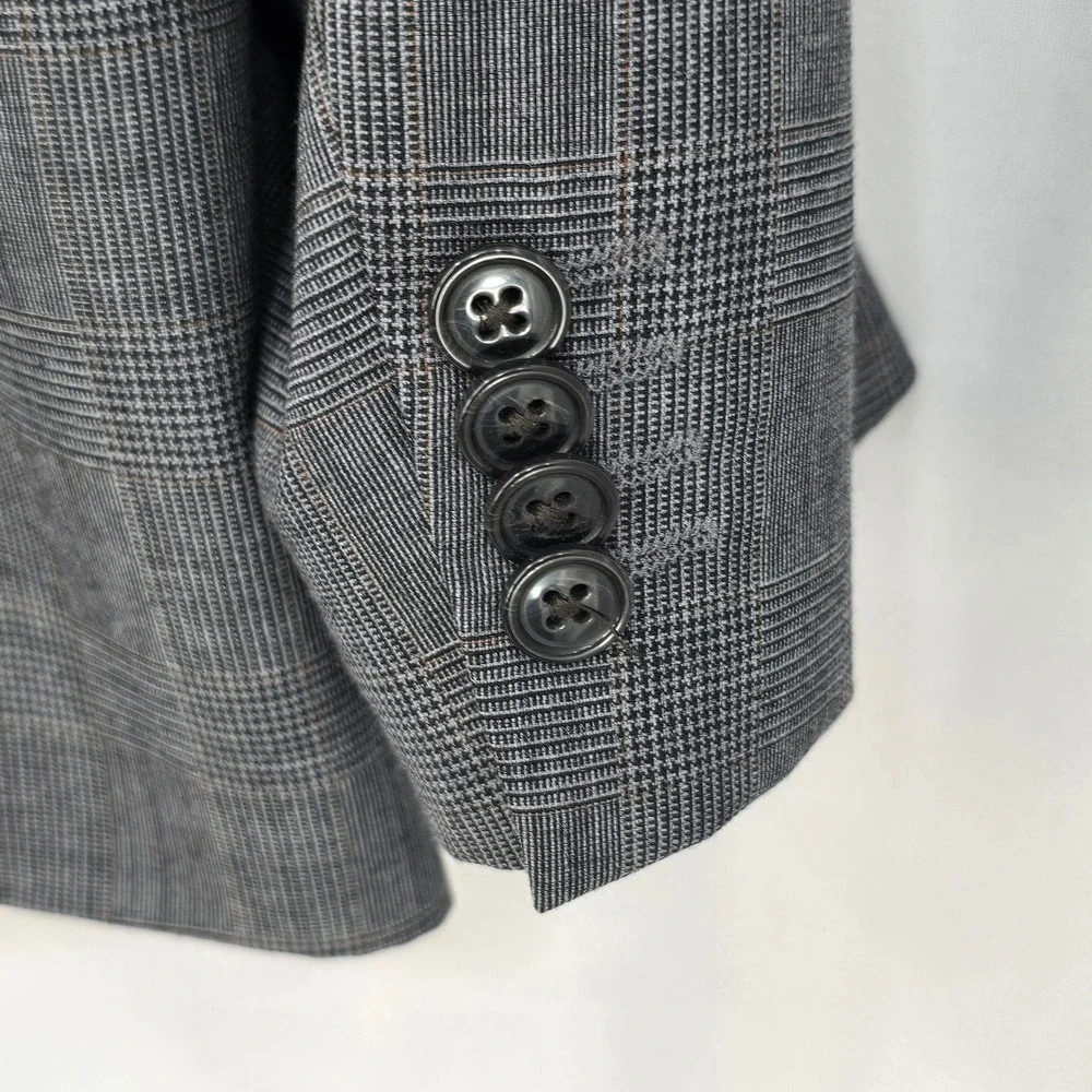 VTG Lands' End Wool Blazer Sutton Traditional Fit Gray Plaid Mens 46 Reg‎ Formal